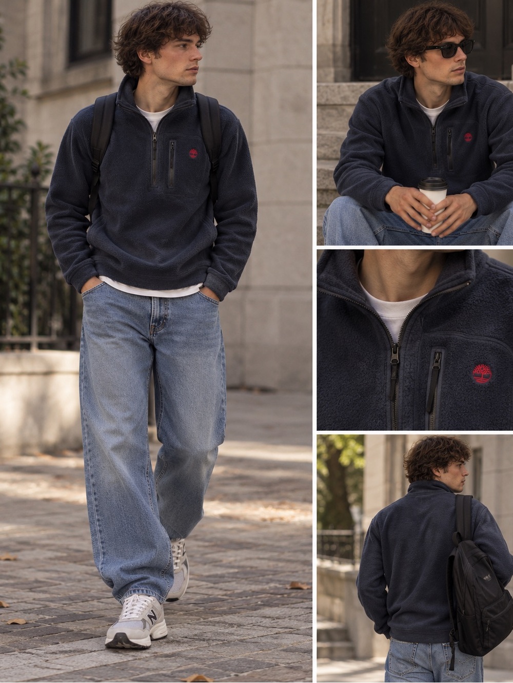 Timberland Men’s XXL Slim Fit Fleece Pullover Navy Blue 1/2 Zip Jacket